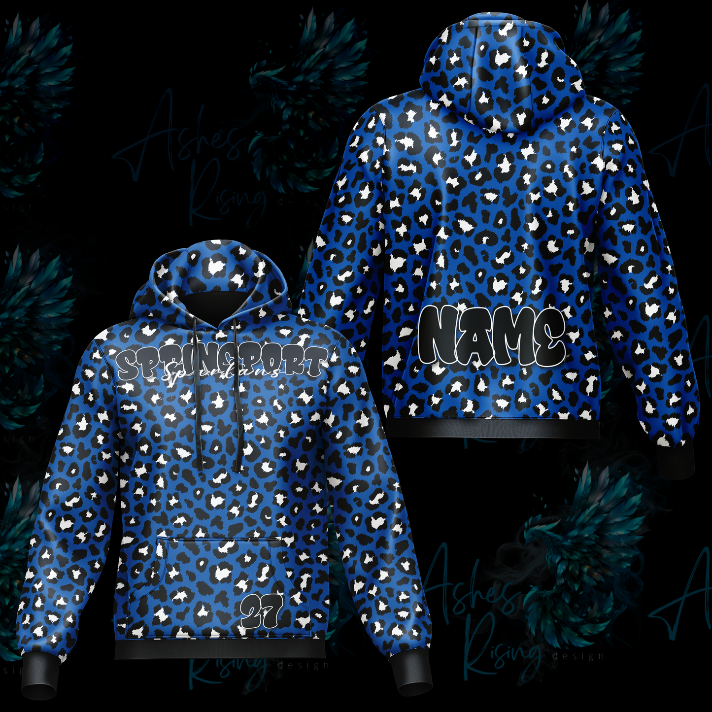 Springport Spartans Hooded Sweatshirt - Blue Leopard Print