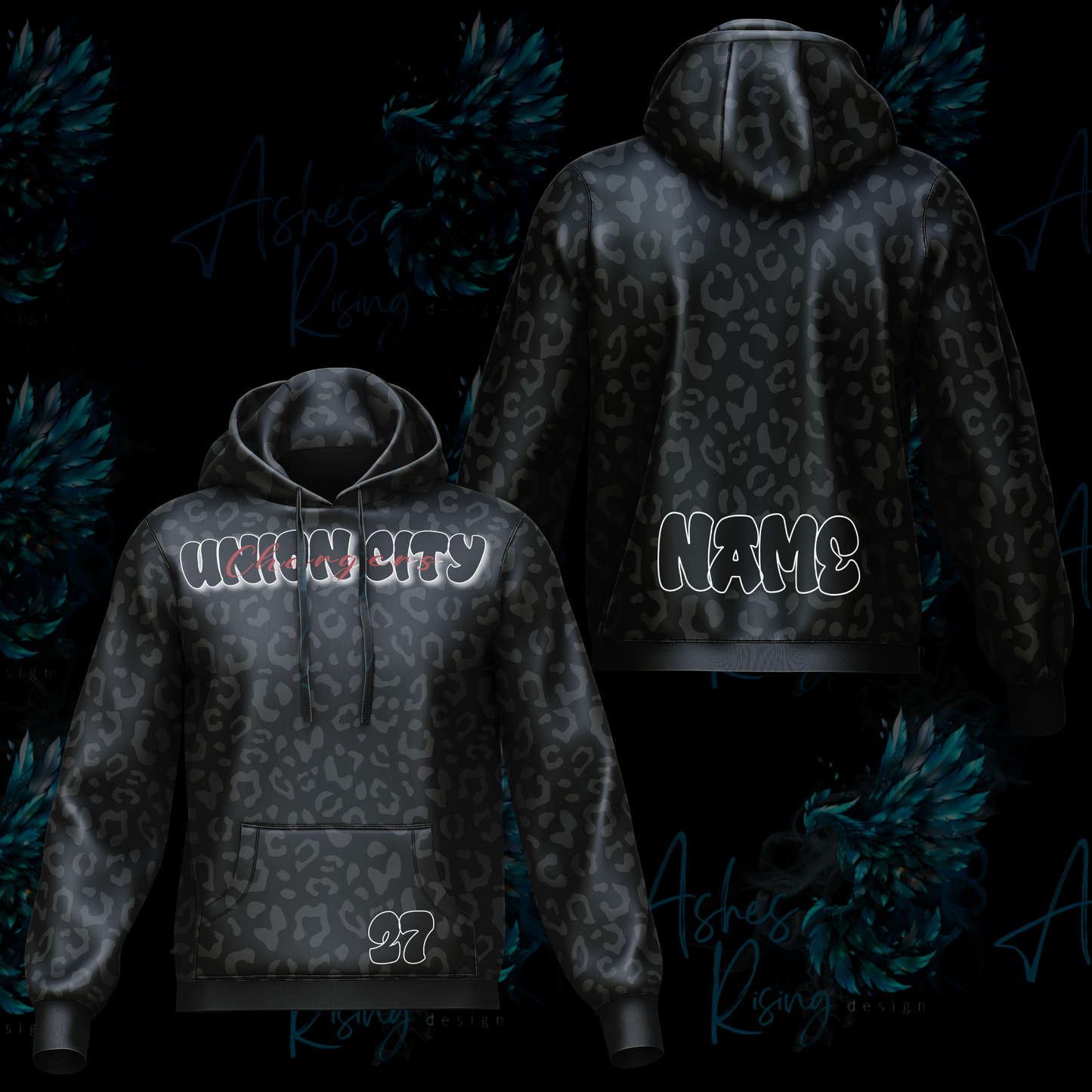 Union City Chargers Hooded Sweatshirt - Blackout Leopard Print