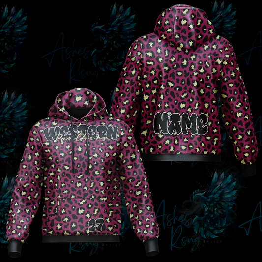 Parma Western Hooded Sweatshirt - Maroon Leopard Print